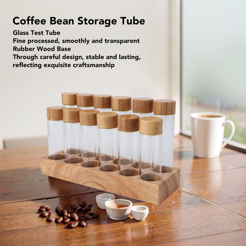 Coffee Bean Storage Tube Glass Coffee Bean Cellar with Wooden