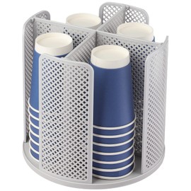 Rotatable Cup and Lid Organizer with 4 Compartments, Coffee Cup Dispenser, Paper Cup Storage Holder, for Countertop Bathroom Kitchen Bedroom Coffee Shop (Gray)