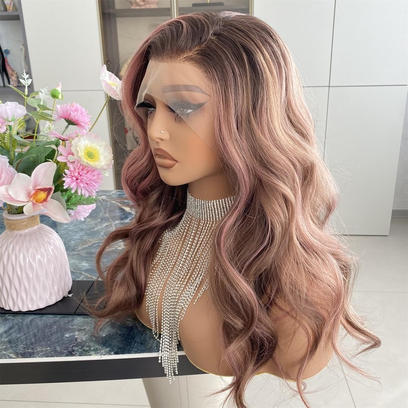 Carkira Chocolate Brown with Pink Wig Highlight 13x4 Lace Front