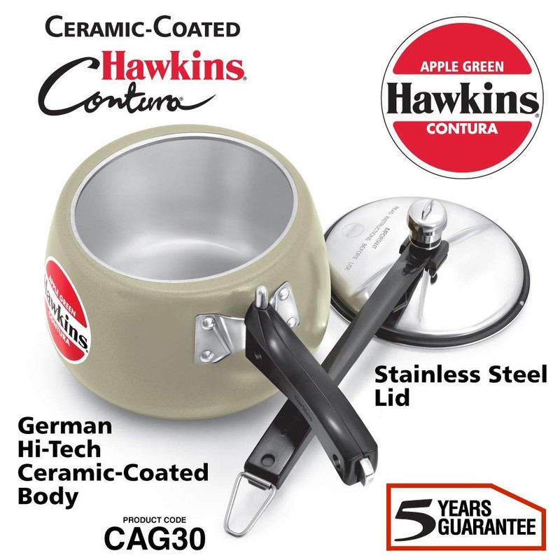 Hawkins Ceramic Coated Contura Pressure Cooker, 3 L, Apple Green