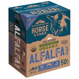 Blue Mountain Hay High-Altitude Organic Alfalfa Hay, 50lb Easy Flake Box - High Protein, Fiber & Mineral-Rich - High Leaf Retention - Ideal for Horses, Goats, Rabbits, Guinea Pigs & Other Small Pets
