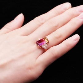 Uloveido Women Fashion Birthday Anniversary Ring Rose Gold Color Cocktail Ring with Big Square Stone Size S RJ400