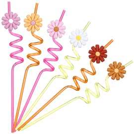 24 Pcs Plastic Flower Straws Groovy Daisy Flower Straws Reusable Straws Bulk Daisy Party Favors Flower Birthday Decorations for Summer Birthday Party, Multicolored (Cute Color)