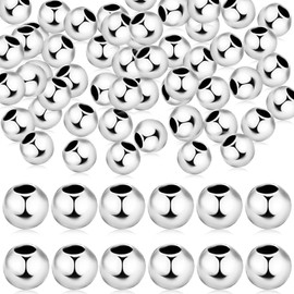 50pcs Silver Beads, 925 Sterling Silver 925 Sterling Silver Beads for Jewellery Making, 3mm Sterling Silver Spacer Beads, Smooth Small Silver Beads, Seamless Silver Beads, Round Ball