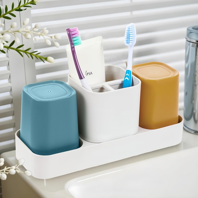 Toothbrush Holder for Bathroom, Bathroom Organizer Storage Set with 2