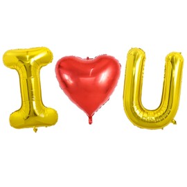 TONIFUL 40 Inch I Love You Balloons Huge I Heart YOU Foil Letter Balloons Heart Shaped Balloons Decoration for Valentine's Day Wedding Bridal Shower Anniversary Engagement Party Supplies（Gold 3Pcs）