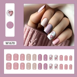 EYZOTSF Press on Nails Short Square Shaped Artificial Extra Short Length Square False Nails with Designs Acrylic French Fake Nails Glue ons Fingernails with Charms for Women Girls(W1670)