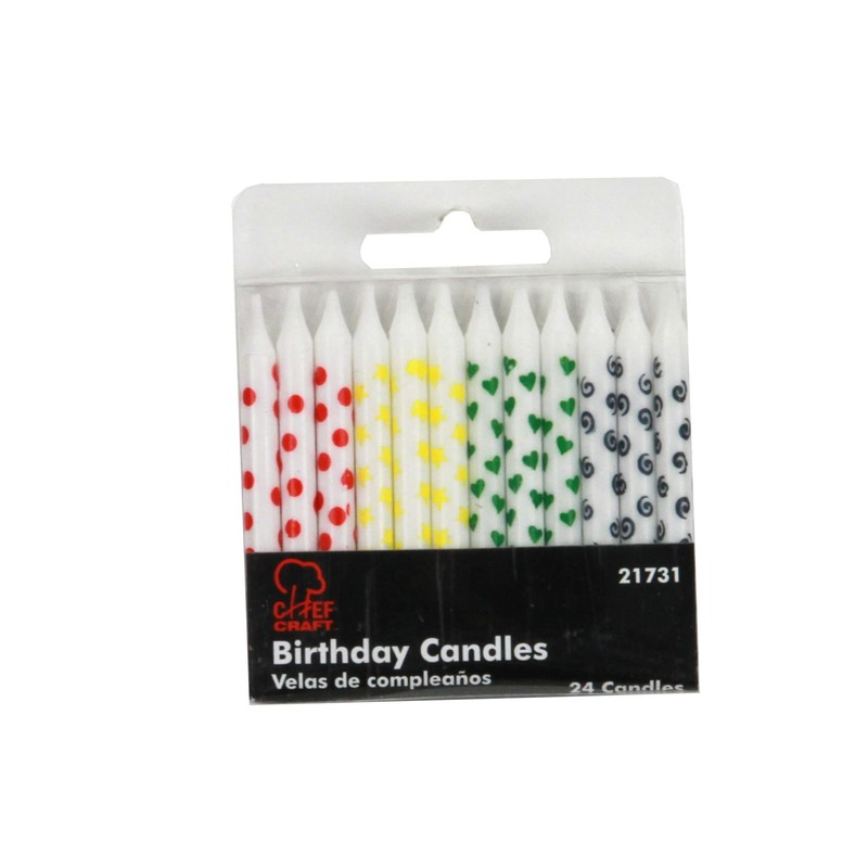 Chef Craft Classic Patterned Birthday Candles, 24 Piece Set 2.5