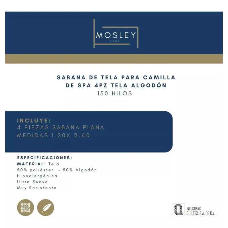 Mosley Sabana De Tela Para Camilla De Spa 4pz Tela