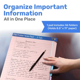 Find It File Folder Notepad - Pack of 36-9.5 x 12.5 Inch Notebook Organizer Folders for Filing, Document, and Clipboard Organization - Pastel