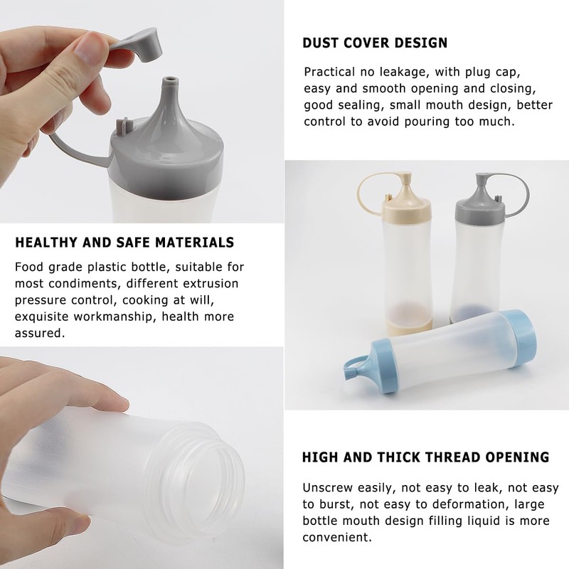 DOERDO 3Pcs Silicone Squeeze Bottles with Lid for Sauce Condiment