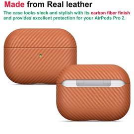 LOPIE Leather Case for AirPods Pro 2nd Generation - Handmade AirPods Pro 2 Case Cover - Made of Real Leather - Protective Hard Shell Cover - Carbon Fiber Style - Wireless Charging Compatible - Brown