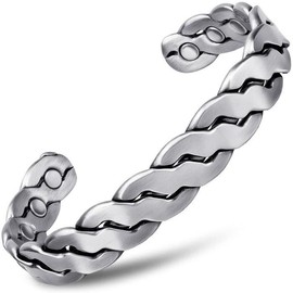 MagnetRX Rugged Twist Magnetic Therapy Bracelet Bangle - Color: Rugged Twist Magnetic Therapy Bracelet Silver