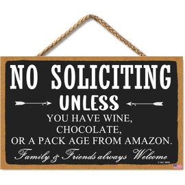 No Soliciting Sign for Home, Funny Yard Sign Porch Door Decor, Rustic Brown Farmhouse Home Wall Hanging Plaque Decor for Outdoor, 6 Inch By 11 Inch (CA7US-014)