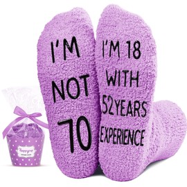 HAPPYPOP 70th Birthday Gifts for Women - 70 Year Old Birthday Gifts Ideas for Granny, Best Gift for 70 Year Old Female, Fuzzy 70th Socks in Purple