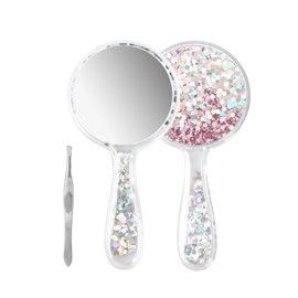 Kaslaider Handspiegel, Schminkspiegel Runde Form, Professioneller Handspiegel mit Griff in Ergonomischem Design, Reise Kleiner Spiegel mit Pinzette für Damen Tägliche Make-up