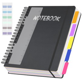 Ouzoustate 5 Subject Notebook College Ruled, 300 Pages Hardcover Spiral Notebook with Removable Dividers Tabs , 8.5" x 11" Large A4 Lined Journal Notebooks for Work School Note Taking 100GSM Thick Paper