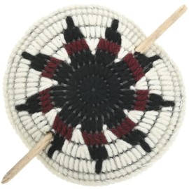 Navajo Star Flower Yarn Ponytail Holder Wooden Stick Barrette 0016