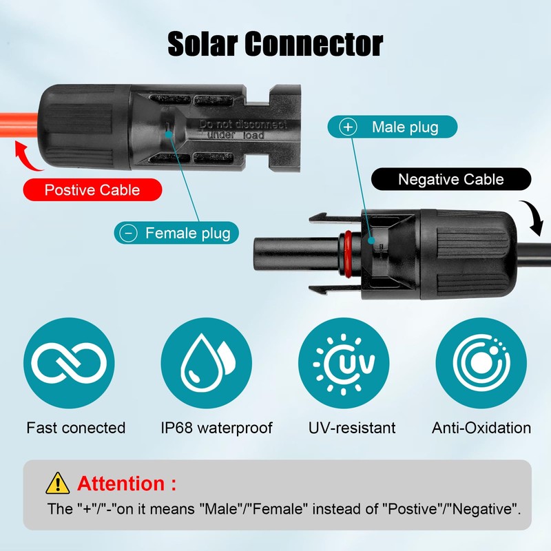 Kimbluth 10 AWG Solar Extension Cable 50FT Black + 50FT