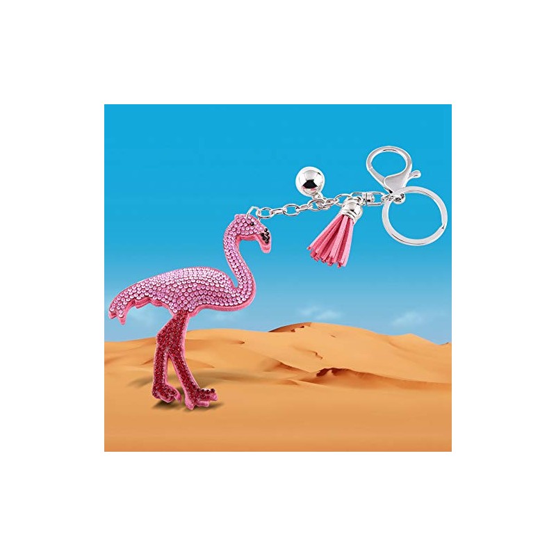 Flamingo Keychain, Elegant Pink Crystal Keychain Charm Pendant Gift Key
