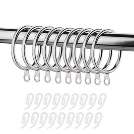 CCUCKY 38mm Curtain Rings, 20 Packs Polished Rust Resistance Metal Rings with 36pcs Replacement White Plastic Curtain Hooks (Silver)