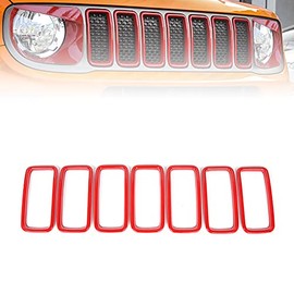 idain Set of 7 Front Grille Mesh Inserts ABS Grille Mesh Covers Trim Kit for Jeep Renegade 2019 2020 2021 (Red)