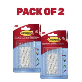 2 x Command 17026CLR Dekorier-Clips, 20 Stück Mini-Haken und 24 kleine Streifen, transparent - Aufhänge-Clips für Dekorationen und Lichterketten, Wandkleber - Schadensfrei (2)