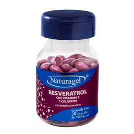 NATURAGEL Resveratrol con Vitamina E y Colágeno Hidrolizado  30 Cápsulas Softgels de 700mg.  Suplemento Antioxidante de Origen Natural  Polifenoles...