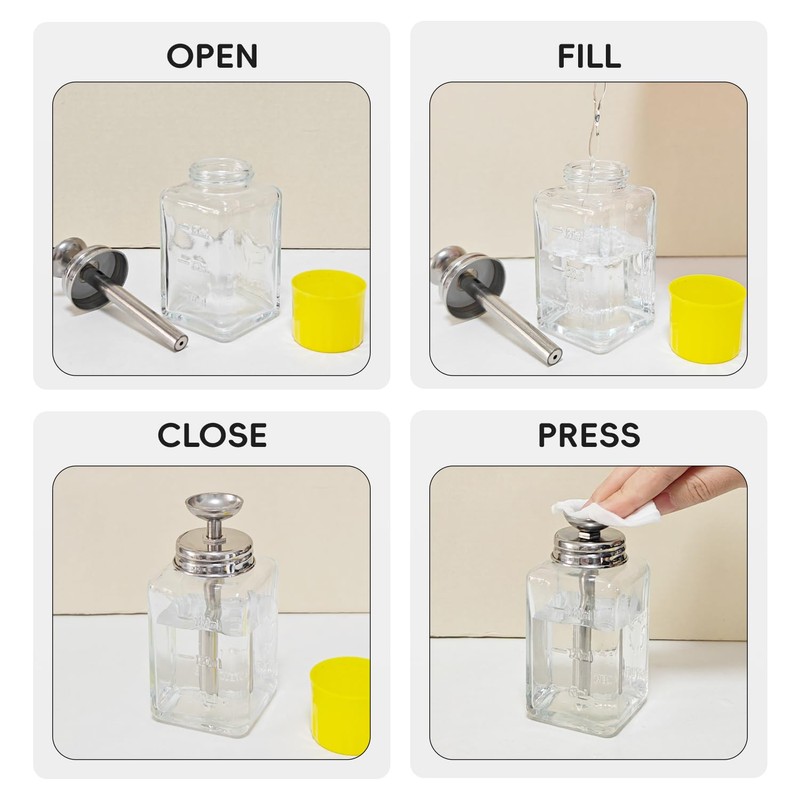 6oz / 180ml Glass Dispenser, Push Down Acetone Pump