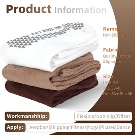 Pilates Socks Yoga Socks for Women, 3 Pairs Non Slip Grip Socks Ideal for Pilates, Yoga, Pilates Bar, Pure Barre, Ballet, Dance, Barefoot Workout (White, Khaki, Brown)