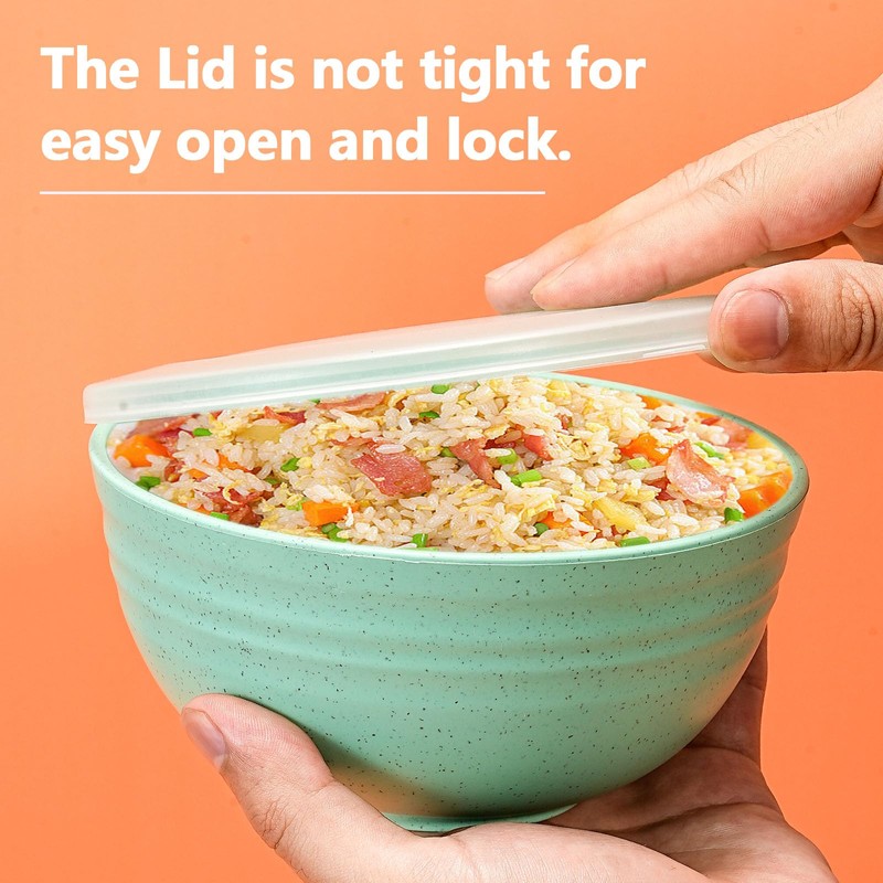 Betinyar Cereal Bowls with Lids, Unbreakable Plastic Bowl with Lids