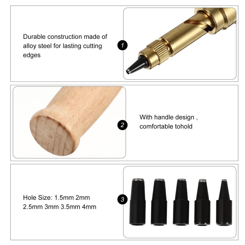 UKCOCO 6 Pcs Leather Alloy Steel Punch Set Automatic Hole