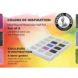 DANIEL SMITH Hand Poured Watercolor, Half Pans, Colors of Inspiration Set with 6 Watercolor Half Pans, 9 Empty Half Pans, 1 Plastic Travel Case (Total 16 Pieces) 285650003