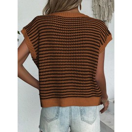 EVALESS Cap Sleeve Knit Sleeveless Sweater Vest 2025 Summer Trendy Clothes Colorblock Oversized Tank Tops Dark Brown Stripe Large