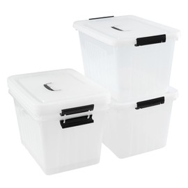 Bringer 4-Pack Clear Plastic Latching Storage Box, 18 L Storage Bin with Handle