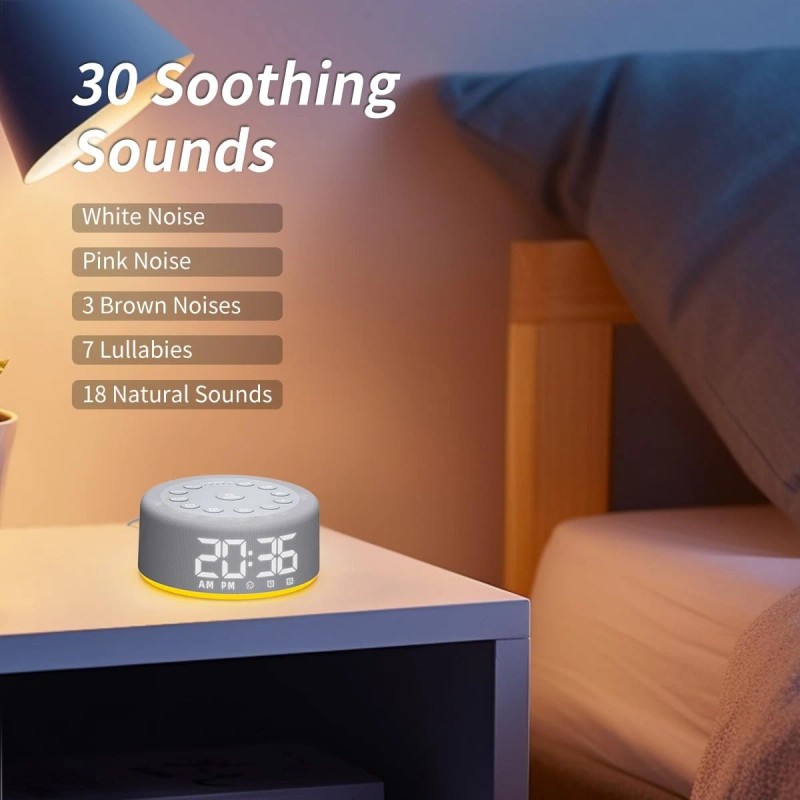 Hushing 【3 in 1】 Sound Machine Alarm Clock Night Light