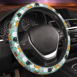 GEHGXF Steering Wheel Cover Cute Cats Elastic Steering Wheel Protector Neoprene Anti-Slip Sweat Absorption Universal Car Accessories 15 Inch for Women Men Fit Auto Cars Trucks