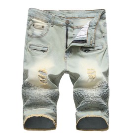 Lavnis Men's Casual Denim Shorts Classic Fit Ripped Jeans Biker Shorts Blue 3 36