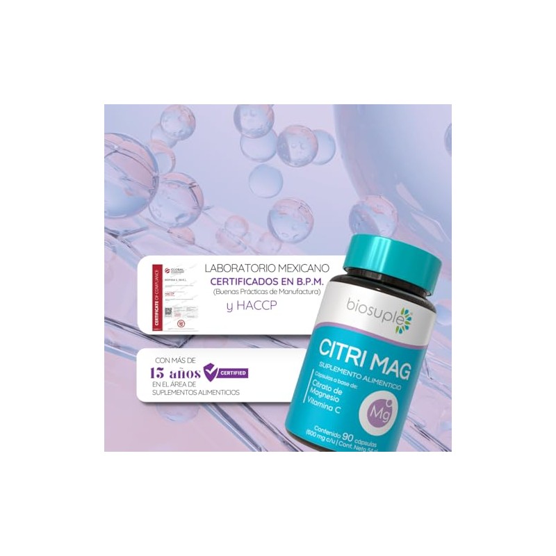BIOSUPLE Citrato de Magnesio 90 Cápsulas Con Vitamina C y