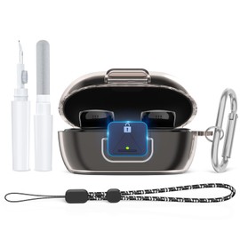Secure Lock Case for New Bose QuietComfort Earbuds Case(2024), Clear TPU Shockproof Protective Cover for Bose QuietComfort Earbuds 2024 with Cleaning Kit& Keychain&Lanyard (Clear Gray)