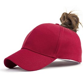 Women Girl Ponytail-Baseball-Hat Cap - Uv Sun Protection Cotton Messy Buns Ponycaps Sport Trucker Hats Caps (Red)