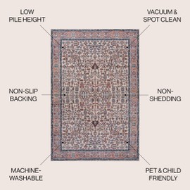 JONATHAN Y WSH104C-5 Kemer All-Over Machine-Washable Beige/Red/Blue 5 ft. x 8 ft. Area Rug, Easy to Clean, Non-Shedding for Home, Kitchen, Living Room, Bedroom, Dining Room