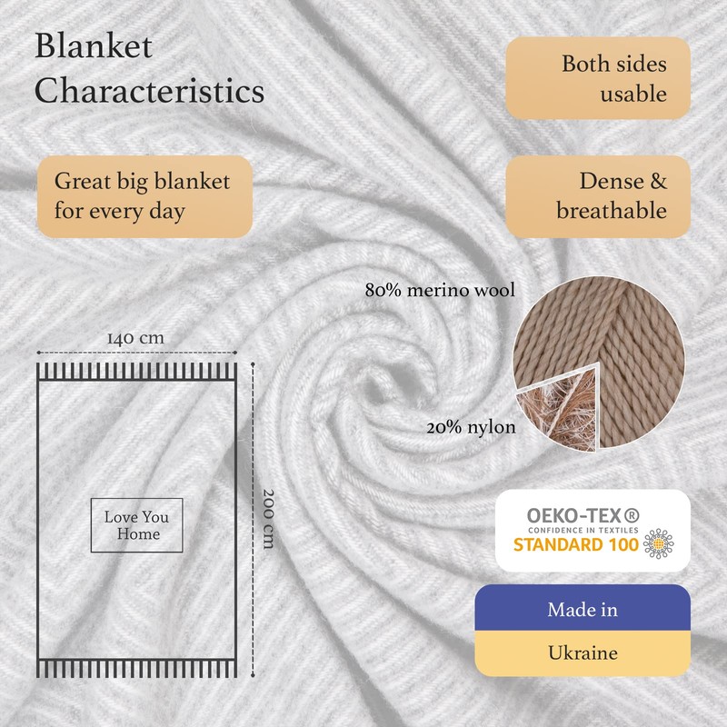 LYHome Merino Wool Blanket - Large Throw Bedspread for Sofa