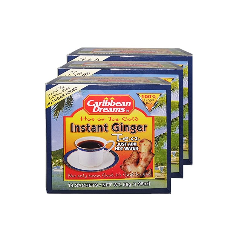 Caribbean Dreams Instant Ginger Tea, Unsweetened, 18g (Pack of 3)