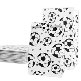 Soccer Goodie Bags, 24 Pack Paper Soccer Gift Bags with Soccer Sealing Stickers, Soccer Snack Bags Candy Bags for Team Party Favors Soccer Theme Goody Treat Bags Bulk for Birthday Party Decorations