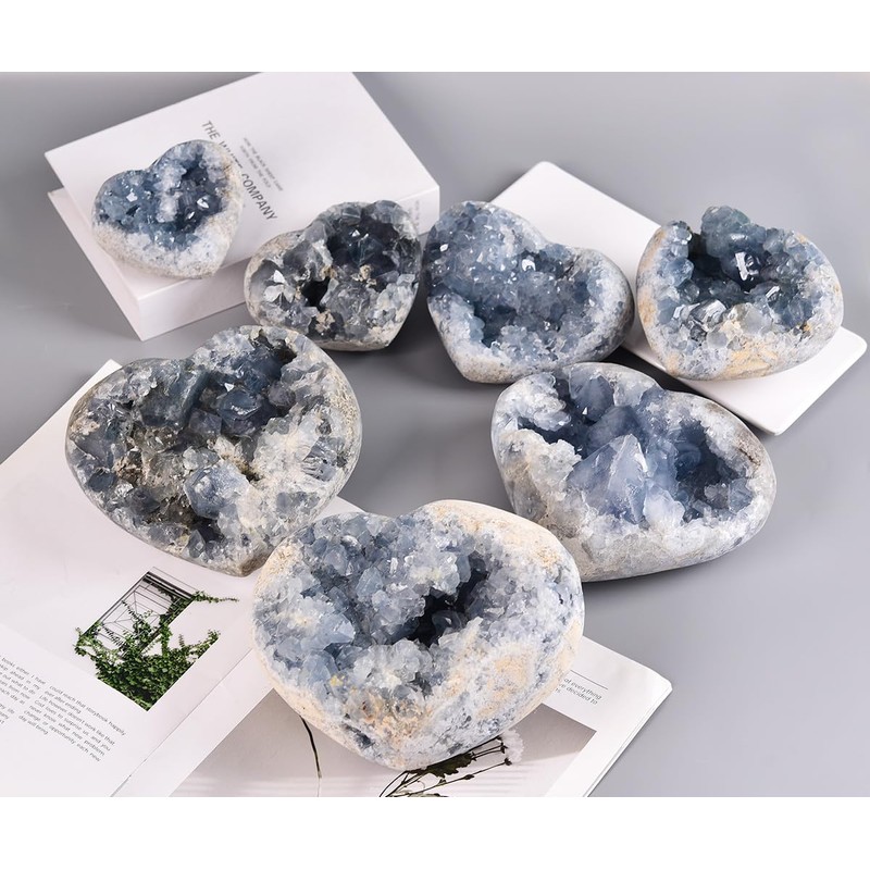 MOGEMT Raw Blue Celestite Crystal Geode Heart Shape Natural Healing