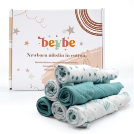 Beybe - Muslin Cloths Baby 30 x 30 cm - Pack of 6 Burp Cloths Baby - Muslin Cloths Baby Muslin Cloth Baby Muslin Nappies Washable Muslin Cloths (Blue)