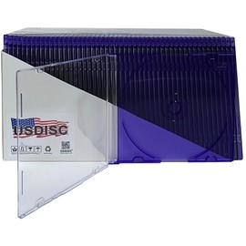 USDISC CD Jewel Cases Slimline 5.2mm, Single 1 Disc, Clear Purple, Pack of 400