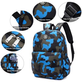 BEFUNIRISE - Mochilas escolares para niños y niñas, guardería primaria, guardería de camuflaje, bolsas escolares para preescolar primaria, Azul Camuflaje, Large, Camuflaje