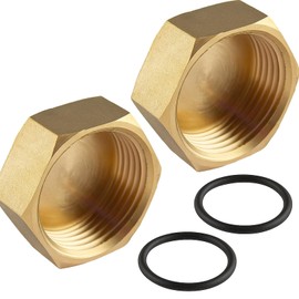 2PCS Blanking Cap - Brass Radiator Valve Caps - 3/4 Inch Hex Blanking Nut - Plumbing Fittings for Washing Machine and Sink with Sealing Washers (Gold)